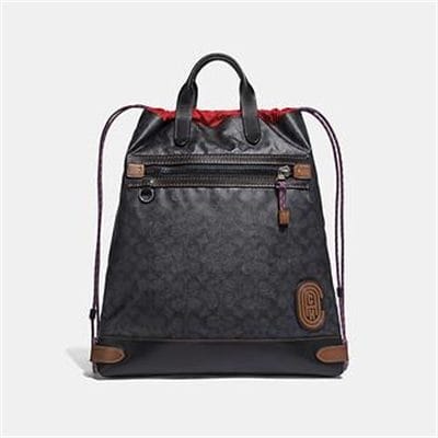 Fashion 4 Coach ACADEMY DRAWSTRING BACKPACK IN SIGNATURE CANVAS WITH COACH PATCH