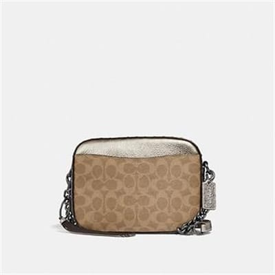 Fashion 4 Coach CAMERA BAG IN SIGNATURE CANVAS WITH RIVETS AND SNAKESKIN DETAIL