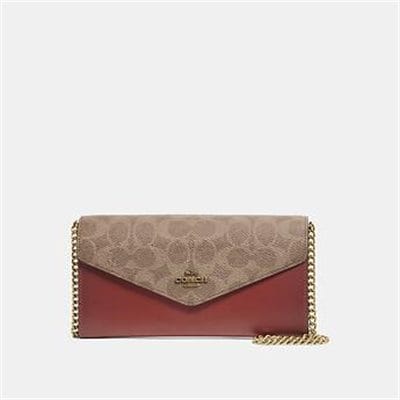 Fashion 4 Coach ENVELOPE CHAIN WALLET IN COLORBLOCK SIGNATURE CANVAS