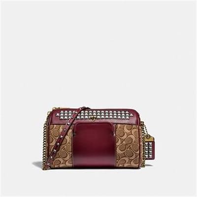 Fashion 4 Coach JONI CROSSBODY IN SIGNATURE JACQUARD WITH PYRAMID RIVETS