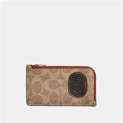 Fashion 4 Coach L-ZIP CARD CASE WITH SIGNATURE CANVAS BLOCKING AND COACH PATCH