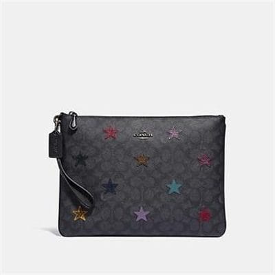 Fashion 4 Coach LARGE WRISTLET 30 IN SIGNATURE CANVAS WITH STAR APPLIQUE AND SNAKESKIN