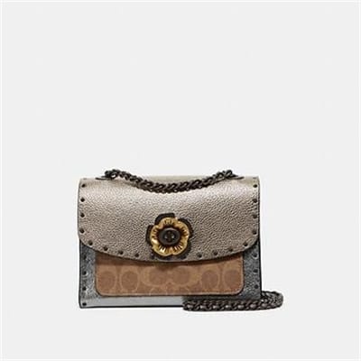 Fashion 4 Coach PARKER 18 IN SIGNATURE CANVAS WITH RIVETS AND SNAKESKIN DETAIL