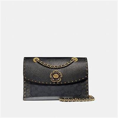 Fashion 4 Coach PARKER IN SIGNATURE CANVAS WITH RIVETS AND SNAKESKIN DETAIL