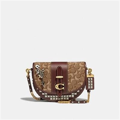 Fashion 4 Coach SADDLE 20 IN SIGNATURE JACQUARD WITH PYRAMID RIVETS