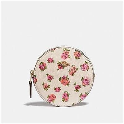 Fashion 4 Coach ROUND COIN CASE WITH MINI VINTAGE ROSE PRINT