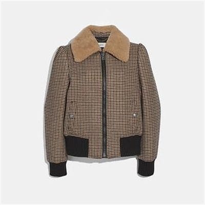 Fashion 4 Coach CHECK BOMBER JACKET WITH REMOVABLE SHEARLING COLLAR