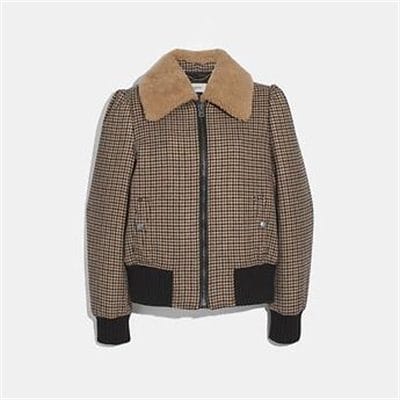 Fashion 4 Coach CHECK BOMBER JACKET WITH REMOVABLE SHEARLING COLLAR