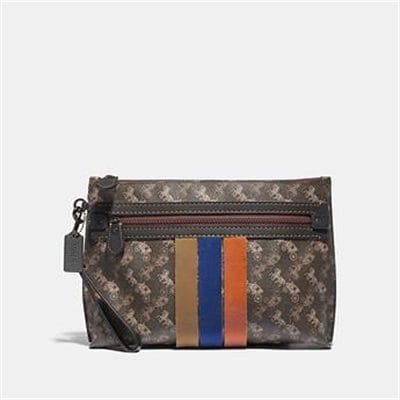 Fashion 4 Coach ACADEMY POUCH WITH HORSE AND CARRIAGE PRINT AND VARSITY STRIPE