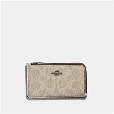 Fashion 4 Coach SMALL L-ZIP CARD CASE IN BLOCKED SIGNATURE CANVAS