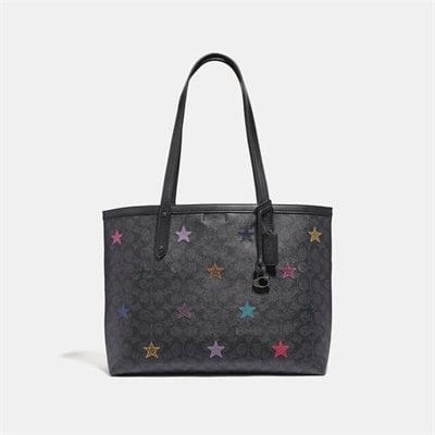 Fashion 4 Coach Central Tote In Signature Canvas With Star Applique And Snakeskin Detail