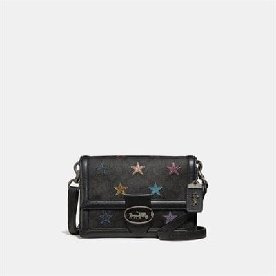 Fashion 4 Coach Riley Shoulder Bag In Signature Canvas With Star Applique And Snakeskin Detail