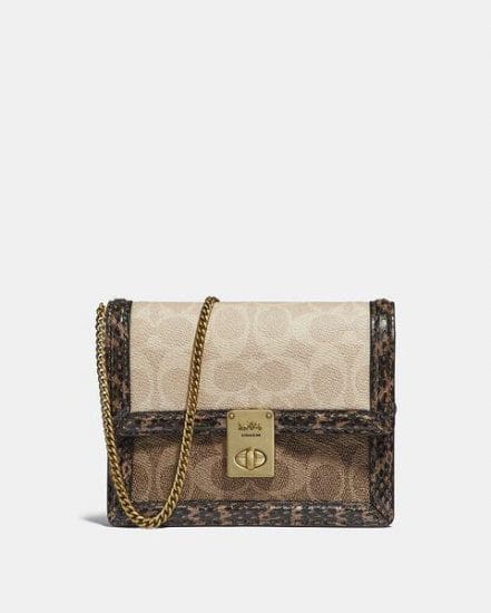 Fashion 4 Coach Hutton Belt Bag In Blocked Signature Canvas With Snakeskin Detail
