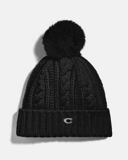 Fashion 4 Coach Knit Hat With Shearling Pom Pom