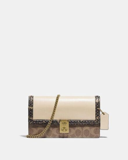 Fashion 4 Coach Hutton Clutch In Signature Canvas With Snakeskin Detail