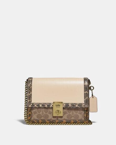 Fashion 4 Coach Hutton Shoulder Bag In Signature Canvas With Snakeskin Detail