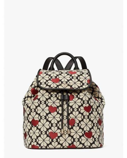 Fashion 4 - spade flower jacquard hearts medium flap backpack