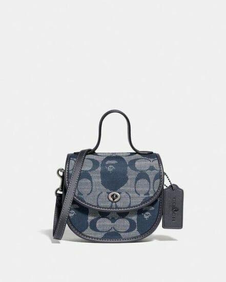 Fashion 4 Coach BAPE x Coach Mini Top Handle Saddle Bag In Signature Chambray