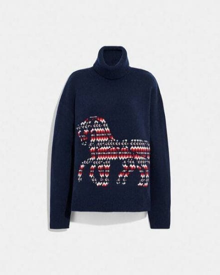 Fashion 4 Coach Horse And Carriage Intarsia Turtleneck Sweater In Recycled Wool And Cashmere
