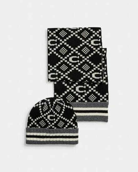 Fashion 4 Coach Jacquard Hat And Scarf Set