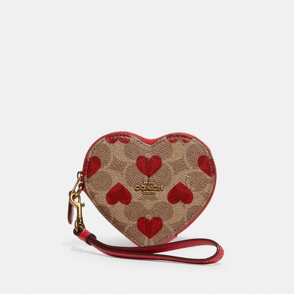 Fashion 4 Coach Heart Coin Case In Signature Canvas With Heart Print
