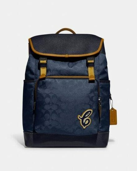 Fashion 4 Coach League Flap Backpack In Recycled Signature Jacquard With Patch