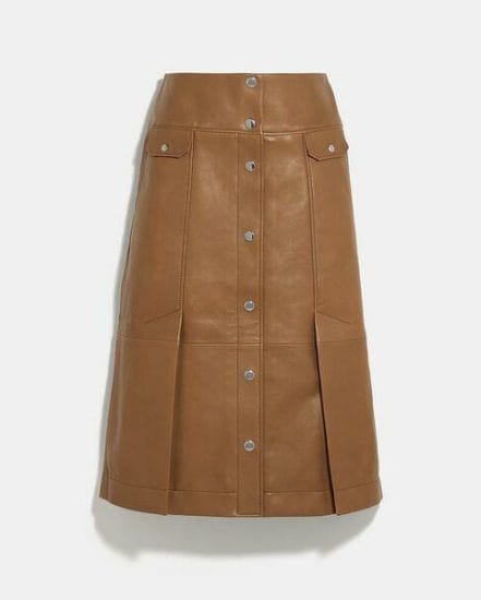 Fashion 4 Coach Leather Midi Skirt