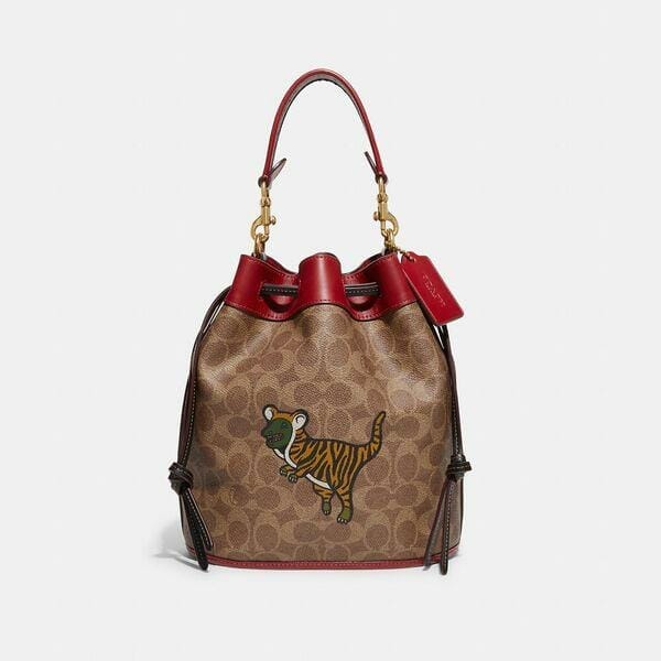 Fashion 4 Coach Lunar New Year Field Bucket Bag In Signature Canvas With Tiger Rexy