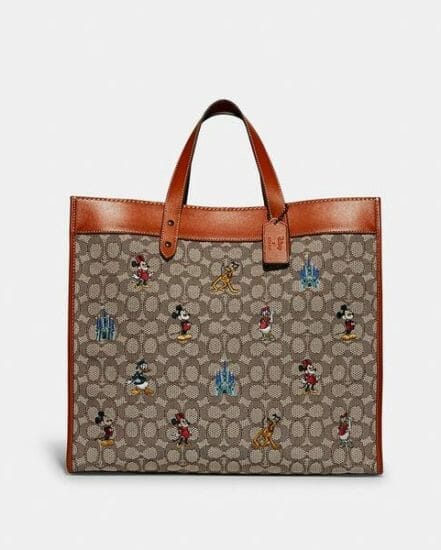 Fashion 4 Coach Disney x Coach Field Tote 40 In Signature Textile Jacquard With Mickey Mouse And Friends Embroidery