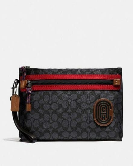 Fashion 4 Coach Academy Pouch In Signature Canvas With Coach Patch