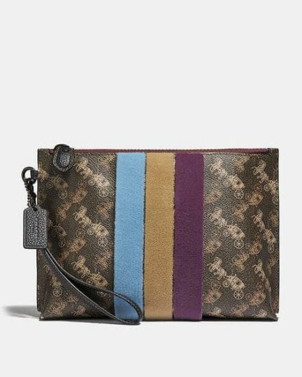 Fashion 4 Coach Charlie Pouch With Horse And Carriage Print And Varsity Stripe