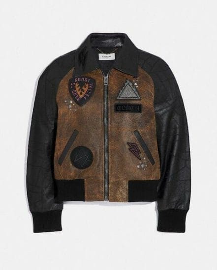 Fashion 4 Coach Embellished Varsity Jacket With Patchwork Sleeves