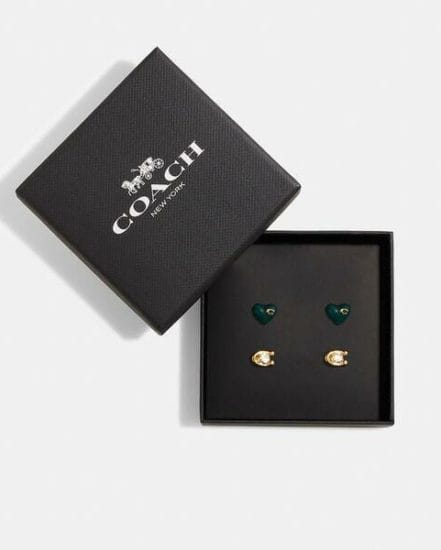 Fashion 4 Coach Enamel Heart And Signature Stud Earrings Set