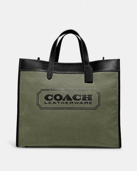 Fashion 4 Coach Field Tote 40 In Organic Cotton Canvas With Coach Badge