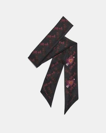 Fashion 4 Coach Horse And Carriage Heart Print Silk Skinny Scarf