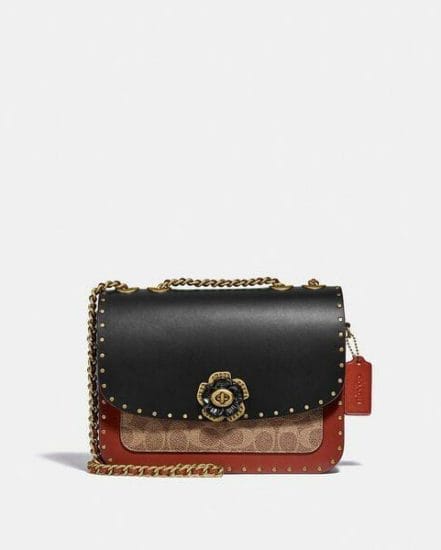 Fashion 4 Coach Madison Shoulder Bag In Signature Canvas With Rivets And Snakeskin Detail