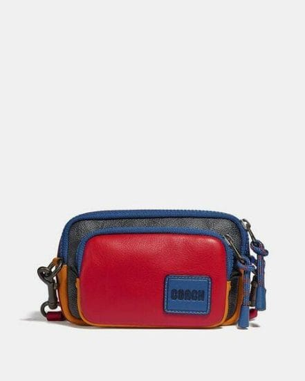 Fashion 4 Coach Pacer Convertible Double Pouch In Blocked Signature Canvas With Coach Patch