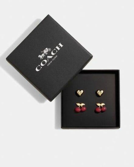 Fashion 4 Coach Pavé Cherry And Heart Stud Earrings Set