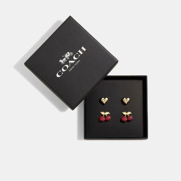 Fashion 4 Coach Pavé Cherry And Heart Stud Earrings Set