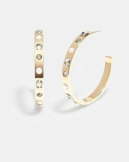 Fashion 4 Coach Pegged Signature And Stone Large Hoop Earrings
