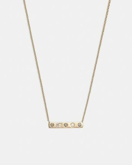 Fashion 4 Coach Pegged Signature And Stone Pendant Necklace