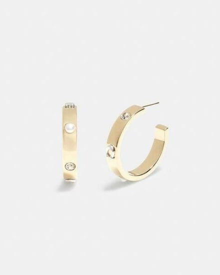 Fashion 4 Coach Pegged Signature And Stone Small Hoop Earrings