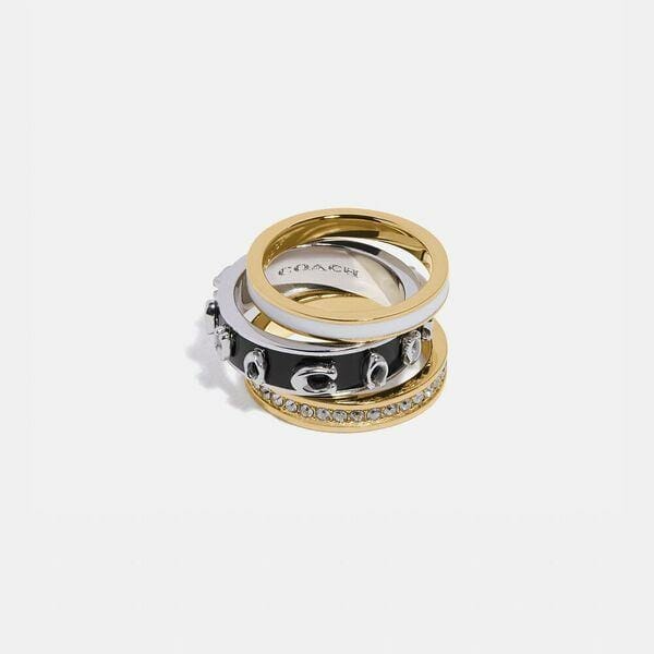 Fashion 4 Coach Pegged Signature Ring Set