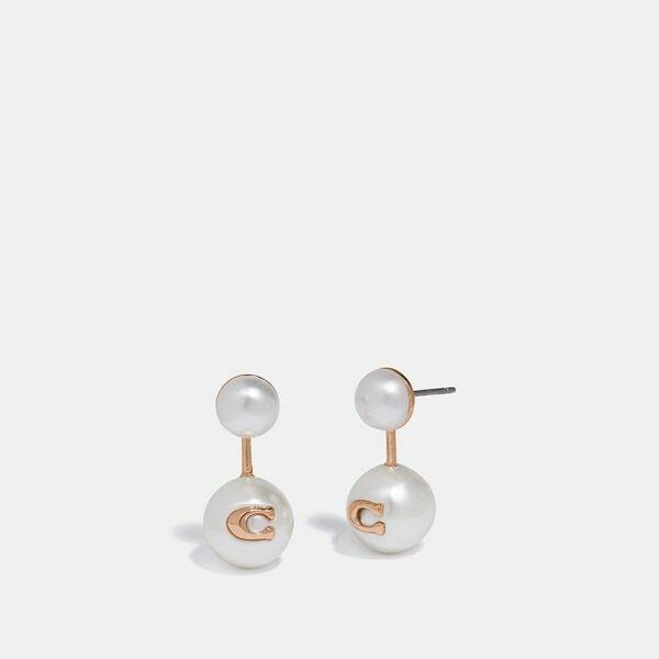 Fashion 4 Coach Sculpted Signature Pearl Drop Stud Earrings