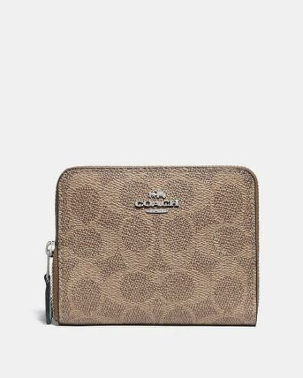 Fashion 4 Coach Small Zip Around Wallet In Blocked Signature Canvas