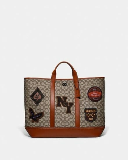 Fashion 4 Coach Toby Turnlock Tote In Signature Textile Jacquard With Varsity Patches