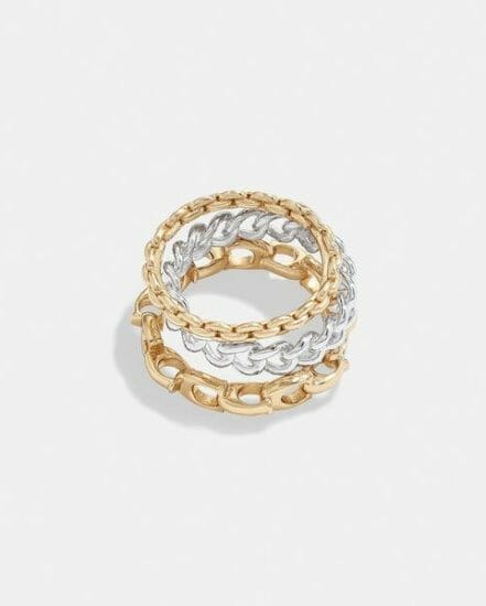 Fashion 4 Coach Signature Mixed Chain Ring Set