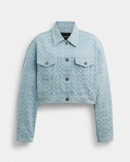 Fashion 4 Coach Cropped Signature Jacquard Denim Jacket