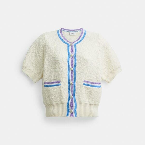 Fashion 4 Coach Signature Knit Set Cardigan With Colorful Trim