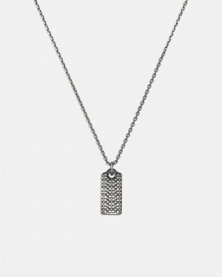 Fashion 4 Coach Sterling Silver Quilted Hangtag Long Pendant Necklace